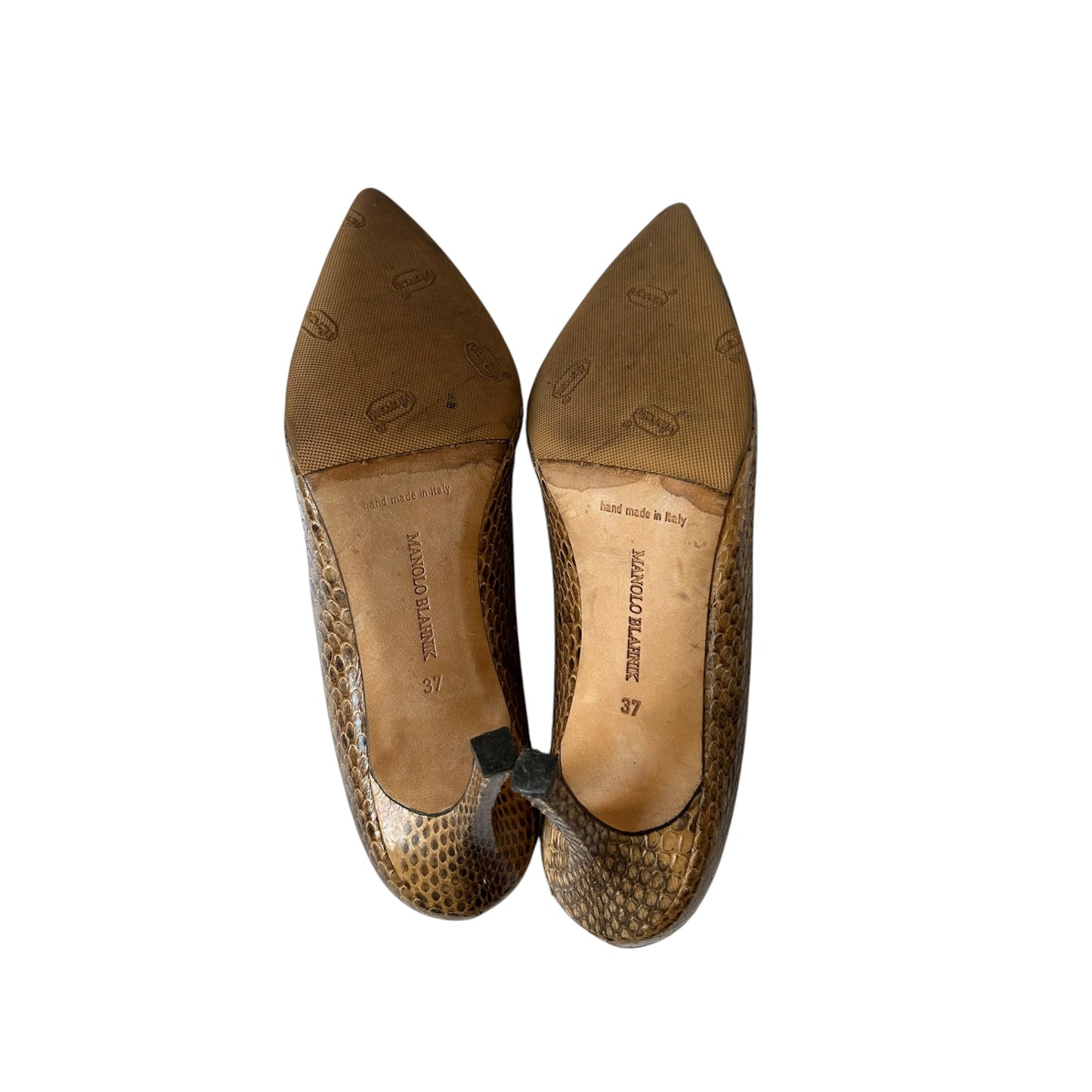 Vintage Manolo Blahnik snake skin brown beige pump heels / 37