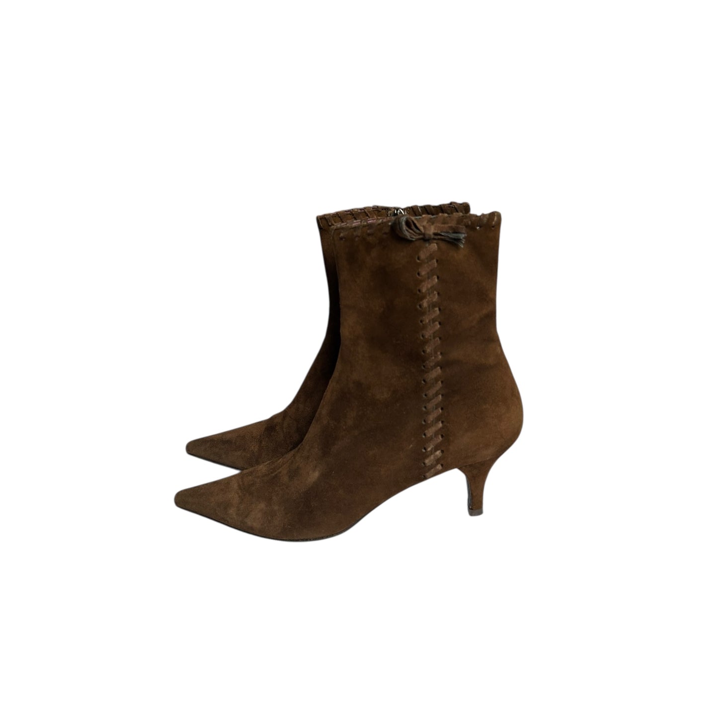 Vintage Prada brown suede bow tie ankle boots / 36