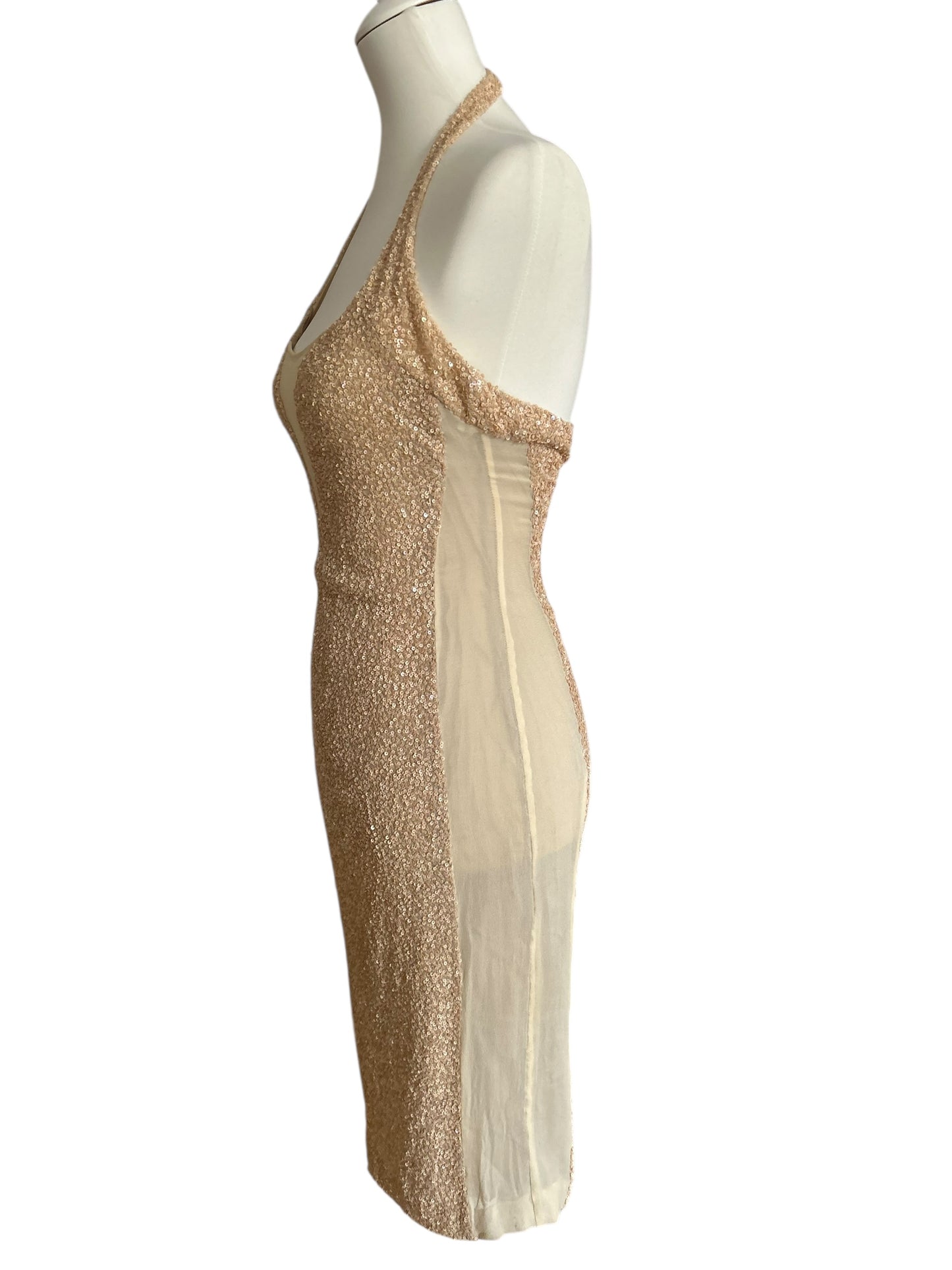 Vintage Cerruti 100% silk midi beige sequined dress