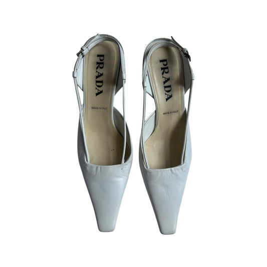 Vintage Prada white square toe sling back heels / 36.5