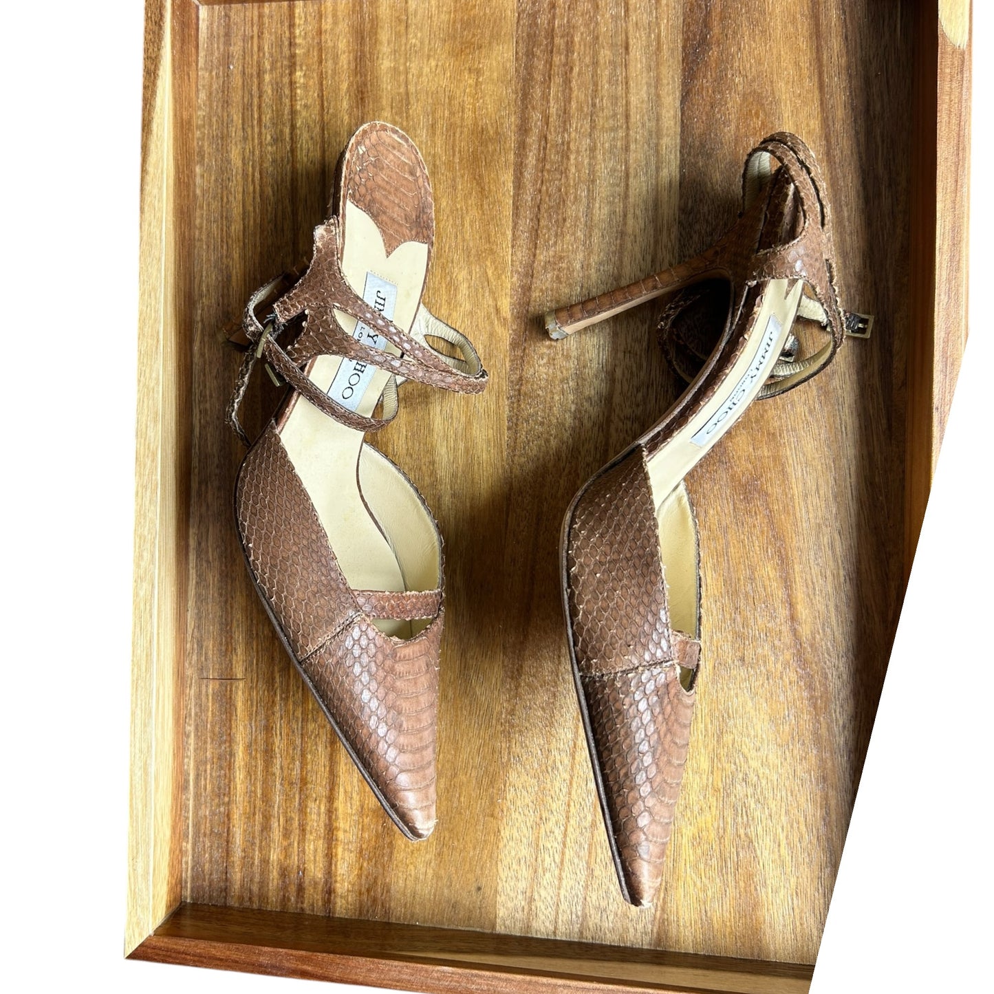 Vintage Jimmy Choo python brown slingback heels / 39.5
