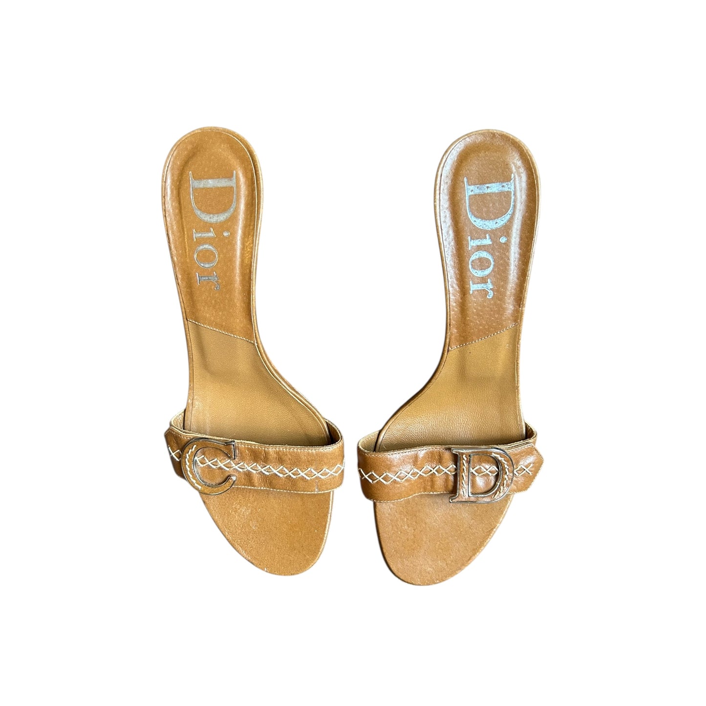 Vintage Dior brown leather logo mule heels / 38