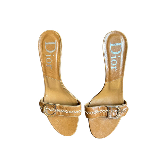 Vintage Dior brown leather logo mule heels / 38