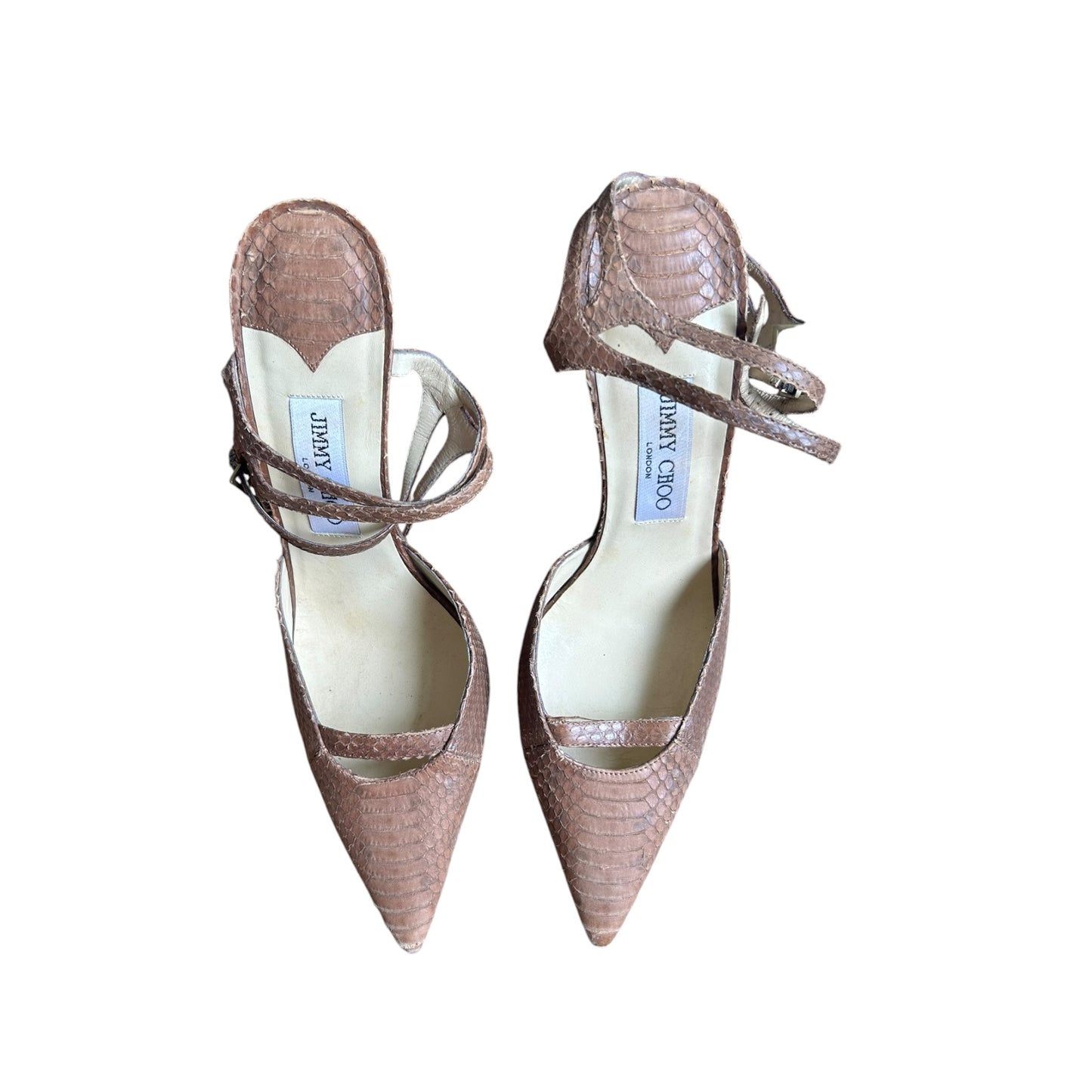 Vintage Jimmy Choo python brown slingback heels / 39.5
