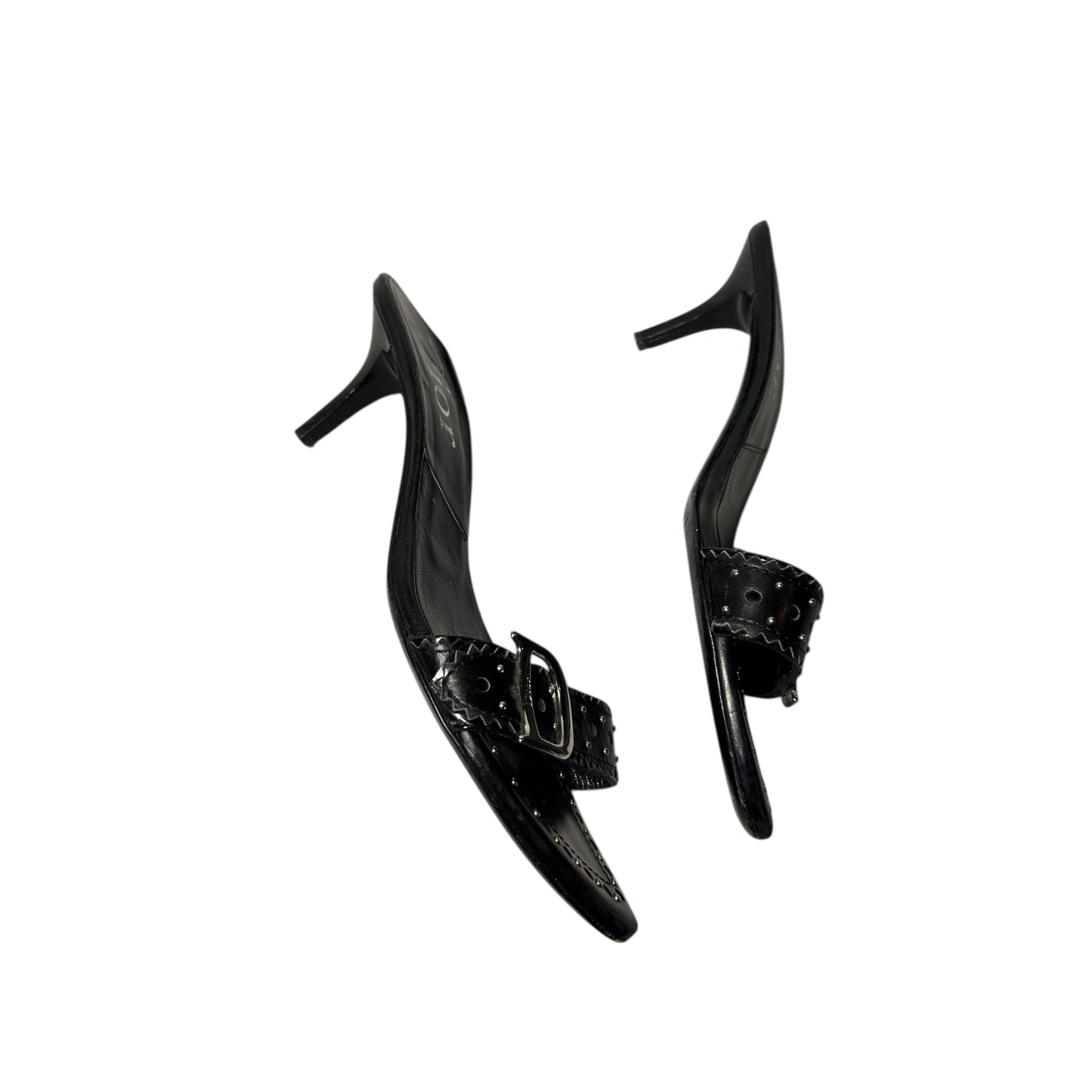 Vintage Dior by John Galliano black leather buckle mule heels / 37.5