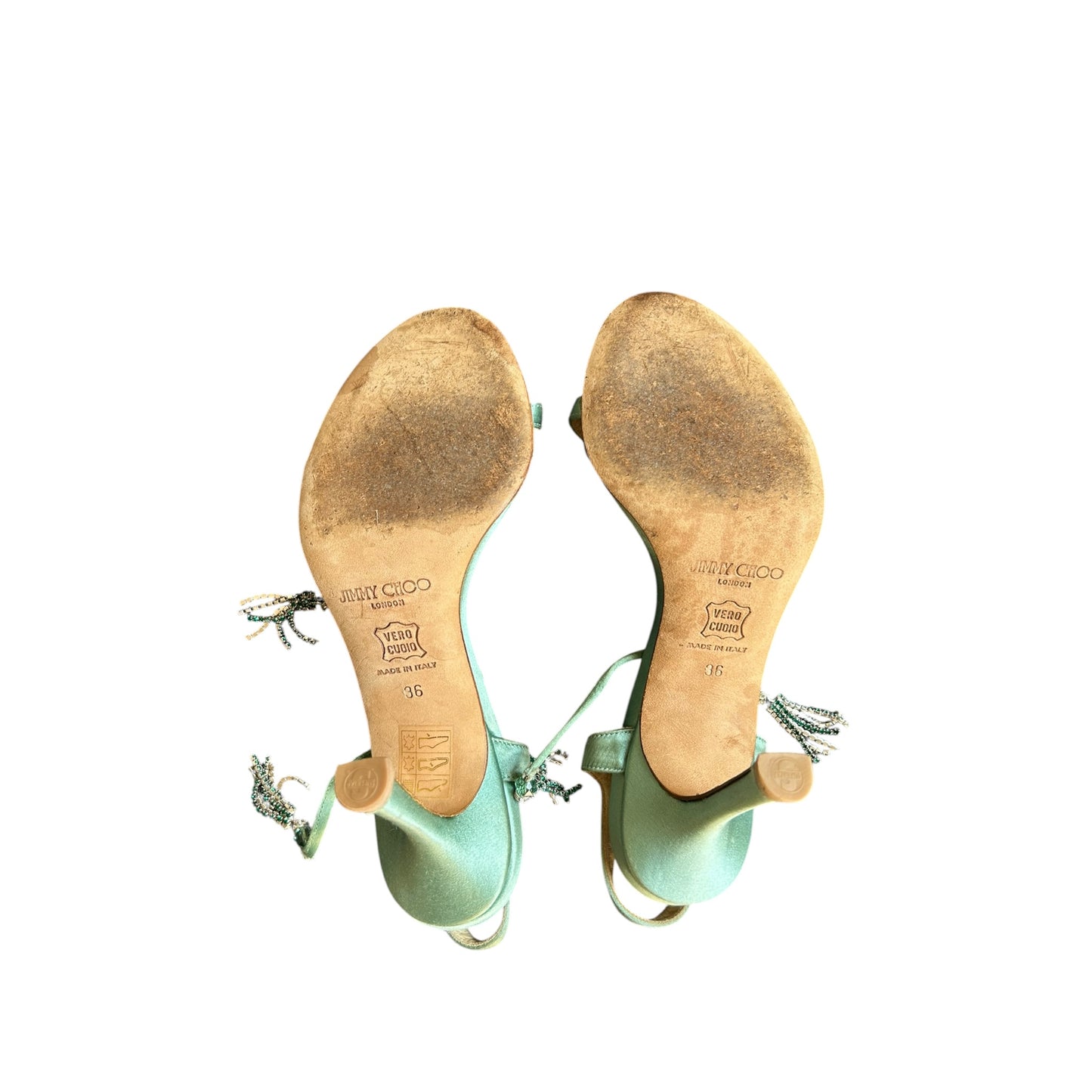 Vintage rare Jimmy Choo satin mint wrap around heels / 36
