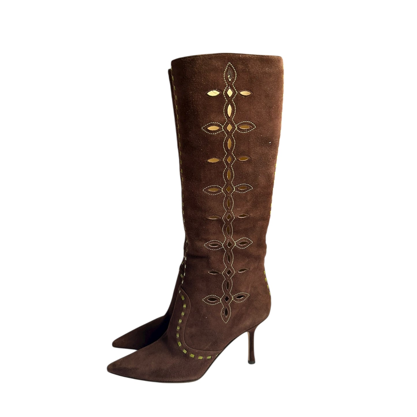 Vintage rare Jimmy Choo brown suede leaves embroidery boots /37.5