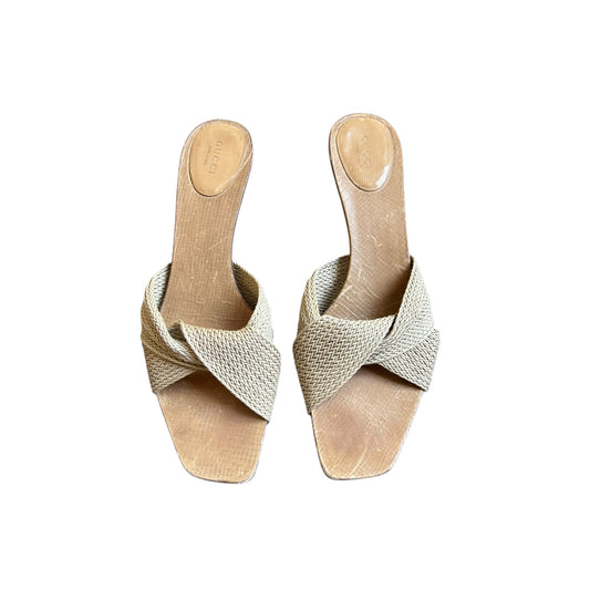 Vintage Gucci by Tom Ford beige cloth mule heels/ 41
