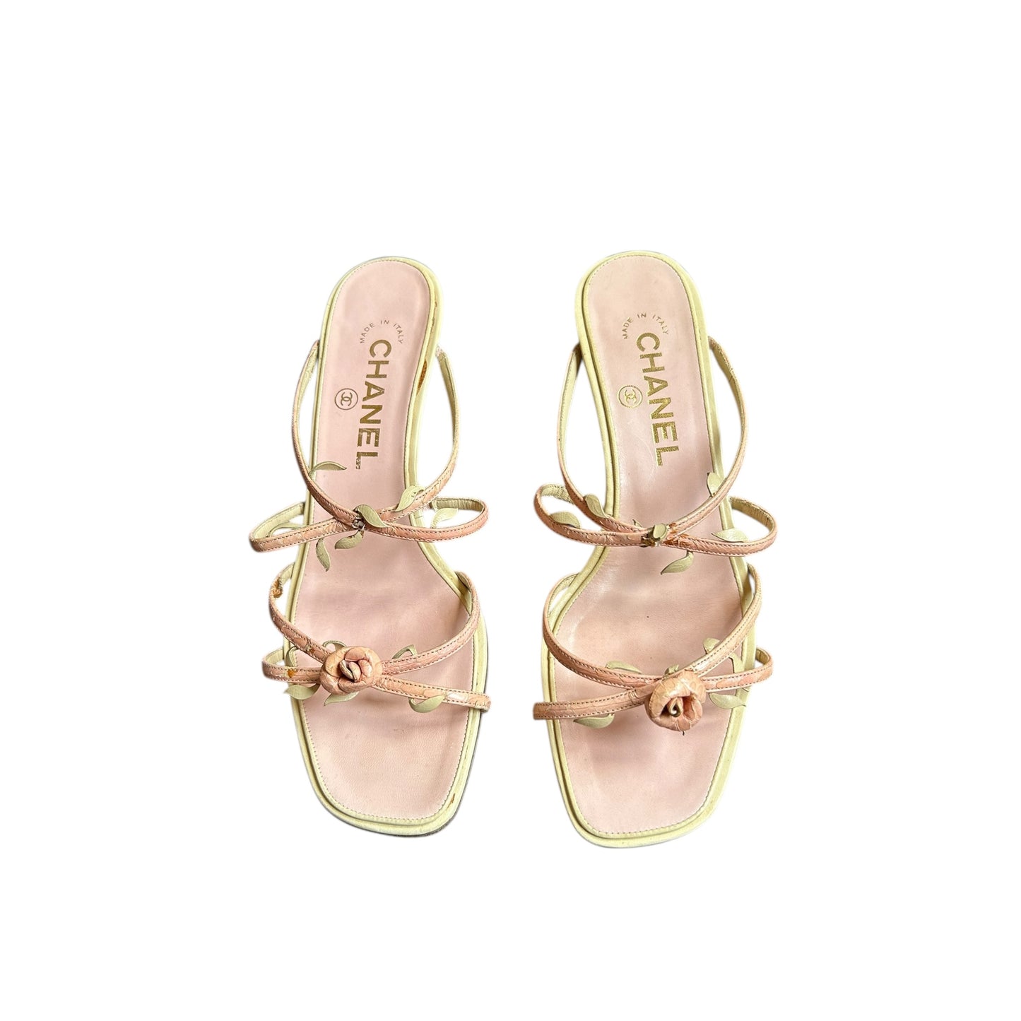 Vintage rare Chanel floral rosebud pink mule heels by Karl Lagerfeld/ 36