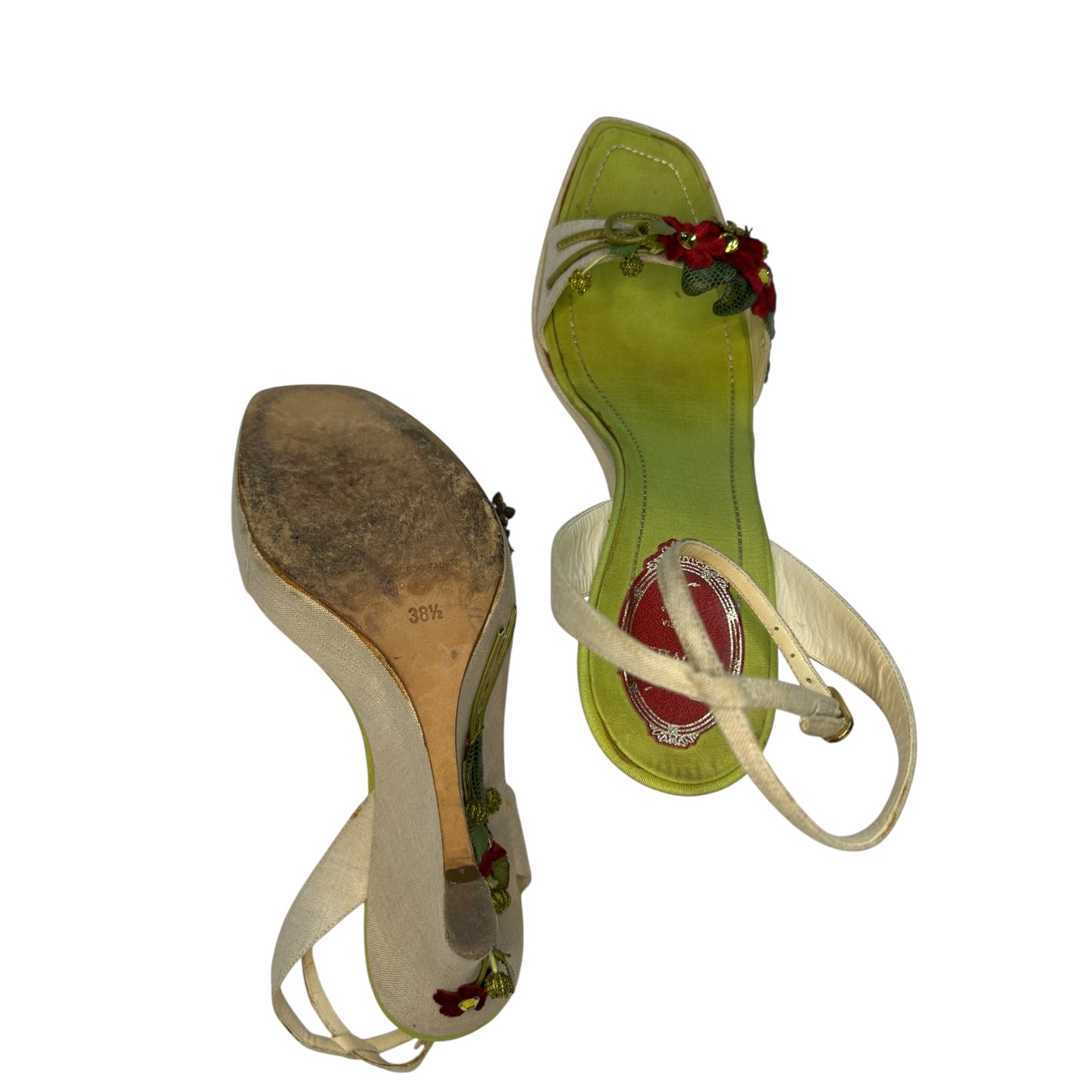 Vintage rare Rene Caovilla floral embroidery wedges/ 38.5