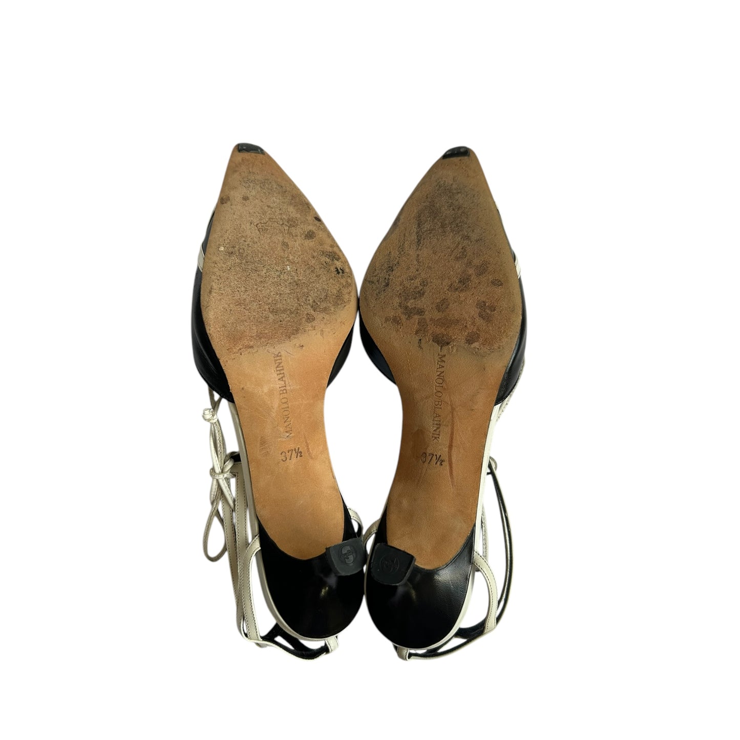 Vintage Manolo Blahnik black and white wrap around heels / 37.5
