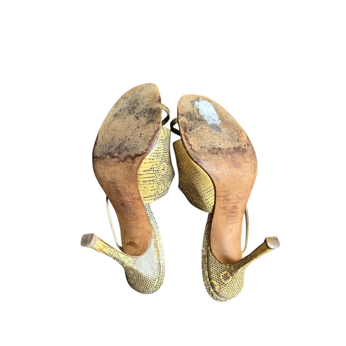 Vintage Jimmy Choo python strappy mule heels / 39