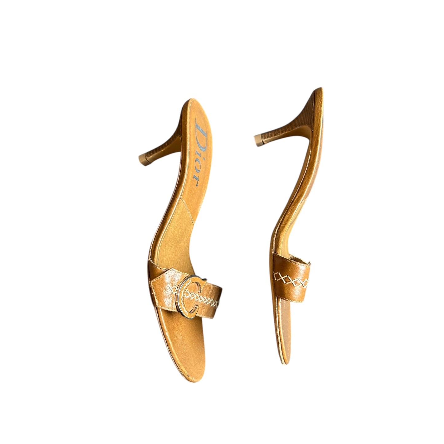 Vintage Dior brown leather logo mule heels / 38