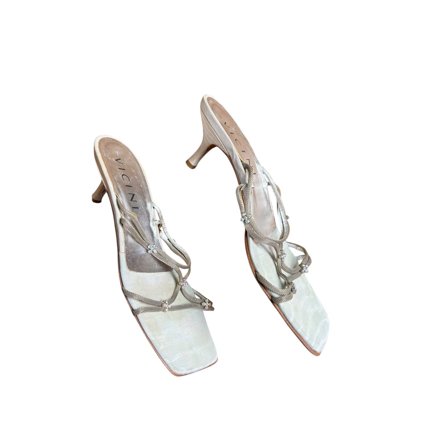 Vintage Vicini by Zanotti mint crystal mule heels / 37