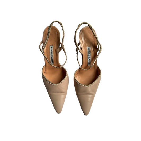 Vintage Manolo Blahnik rose embroidered floral pattern slingback heels / 39