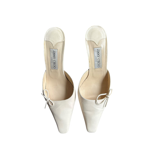 Vintage Jimmy Choo off white bow tie mule heels/ 38.5