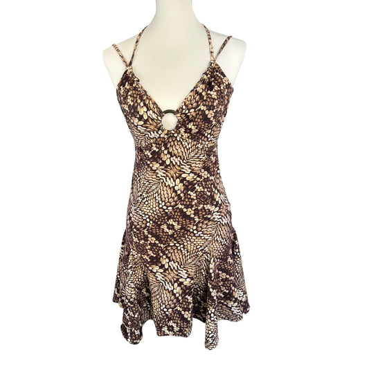 Vintage Roberto Cavalli 2000s Halter Neck Snake Print Mini Dress