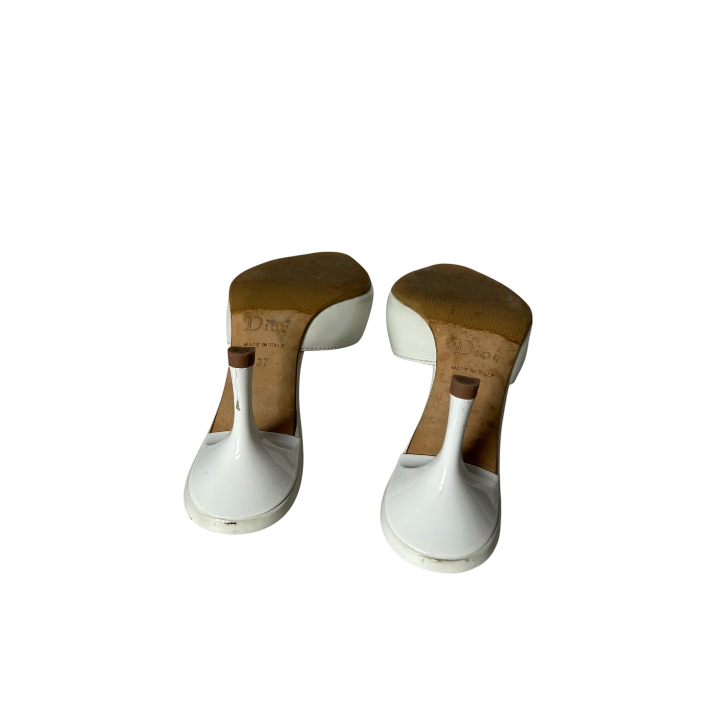 Vintage rare Dior by Galliano white cream bow tie mule heels / 37