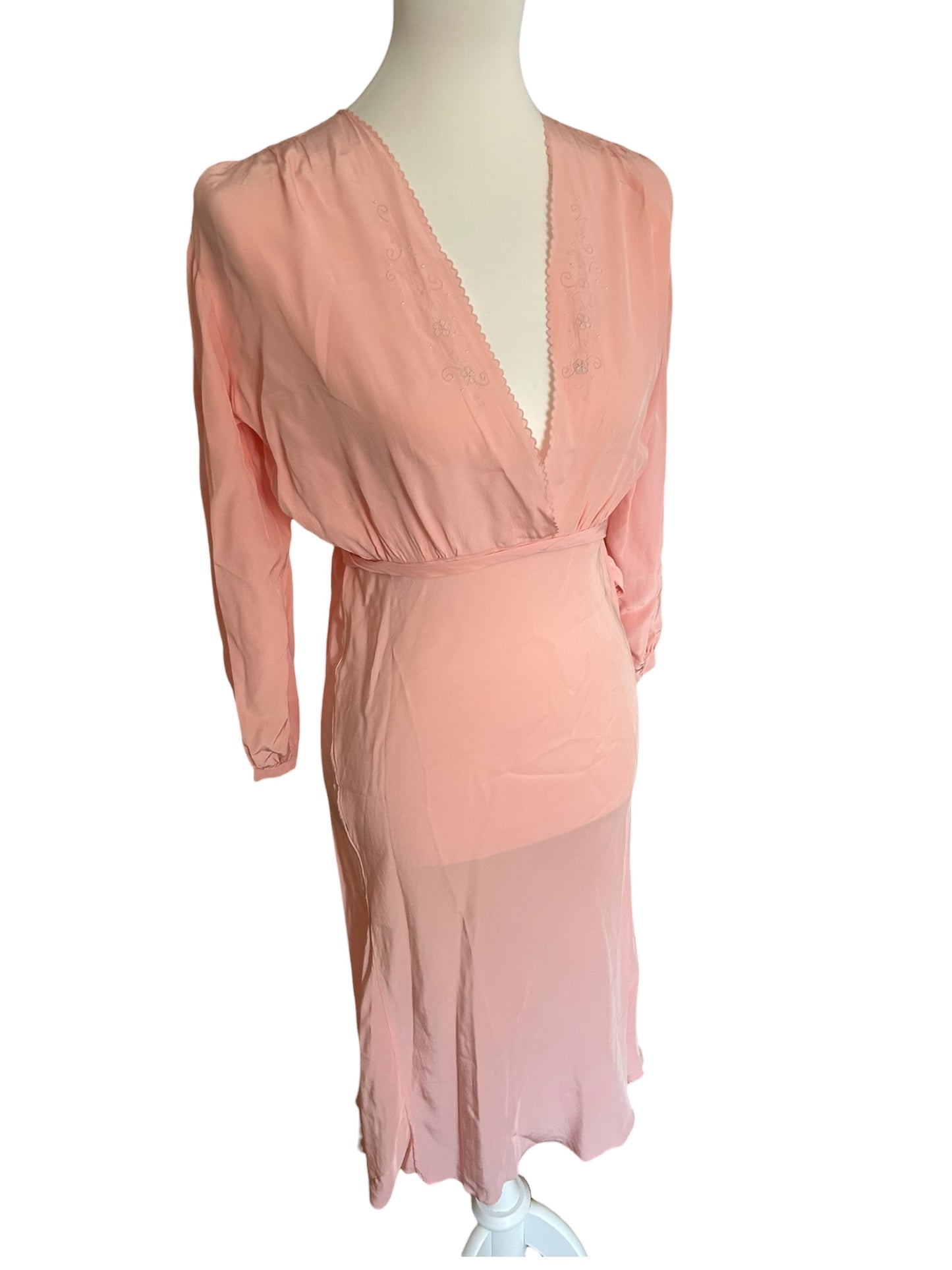 Vintage pink embroidered blush maxi silk slip dress / S