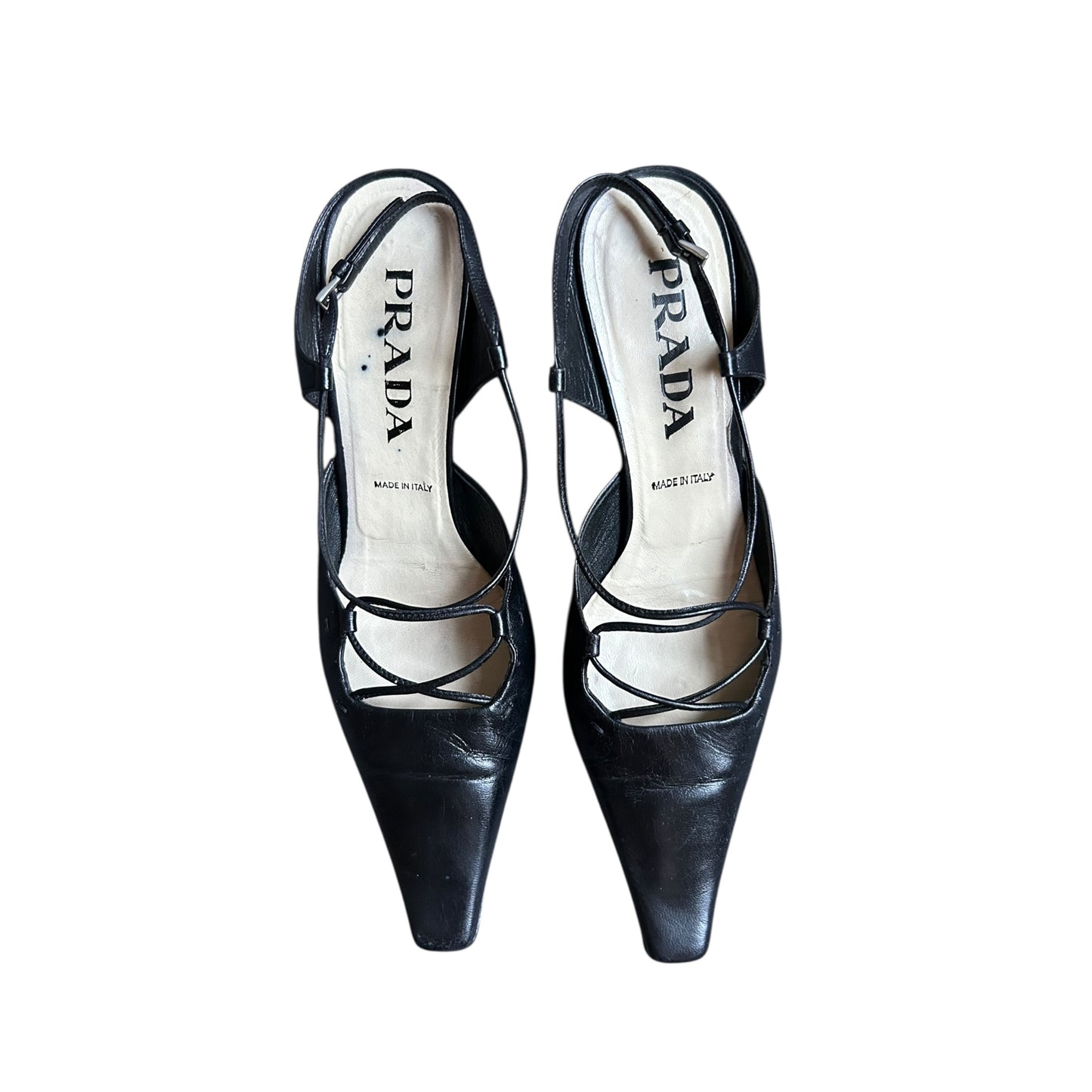 Vintage Prada black leather heels as seen on CBK / 37.5