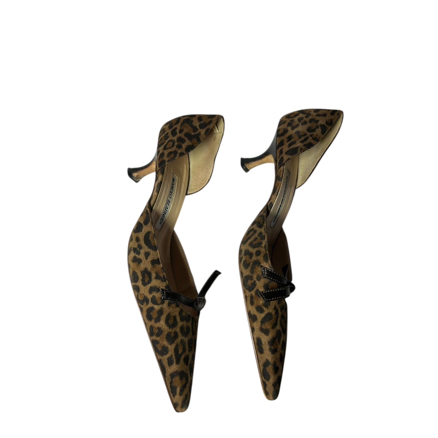 Vintage Manolo Blahnik bow tie leo print kitten heels / 38.5