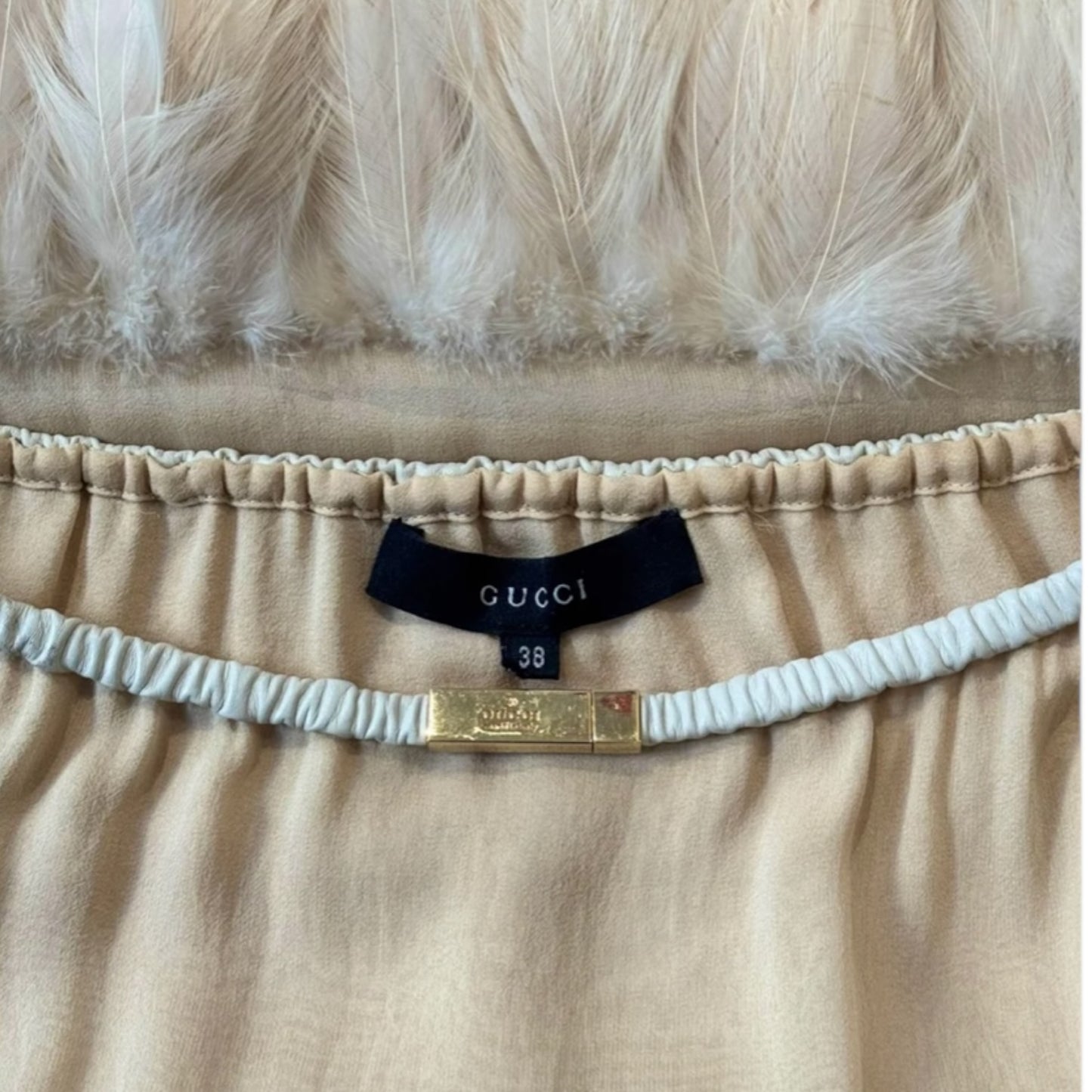 Gucci SS1999 RUNWAY  By Tom Ford Beige Silk Feathers Trim 2 piece Set