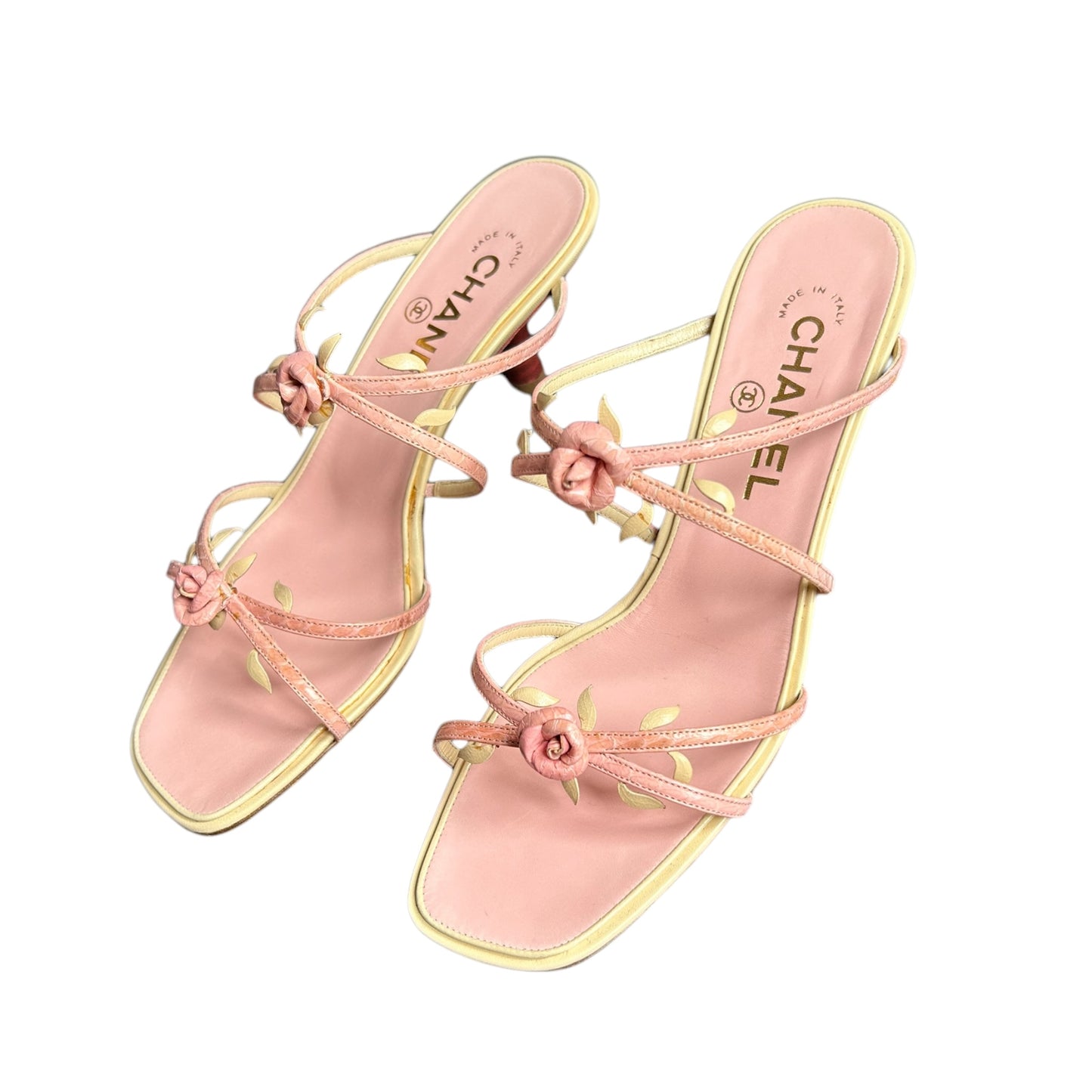 Vintage Chanel pink rosebud sandals by Karl Lagerfeld /37