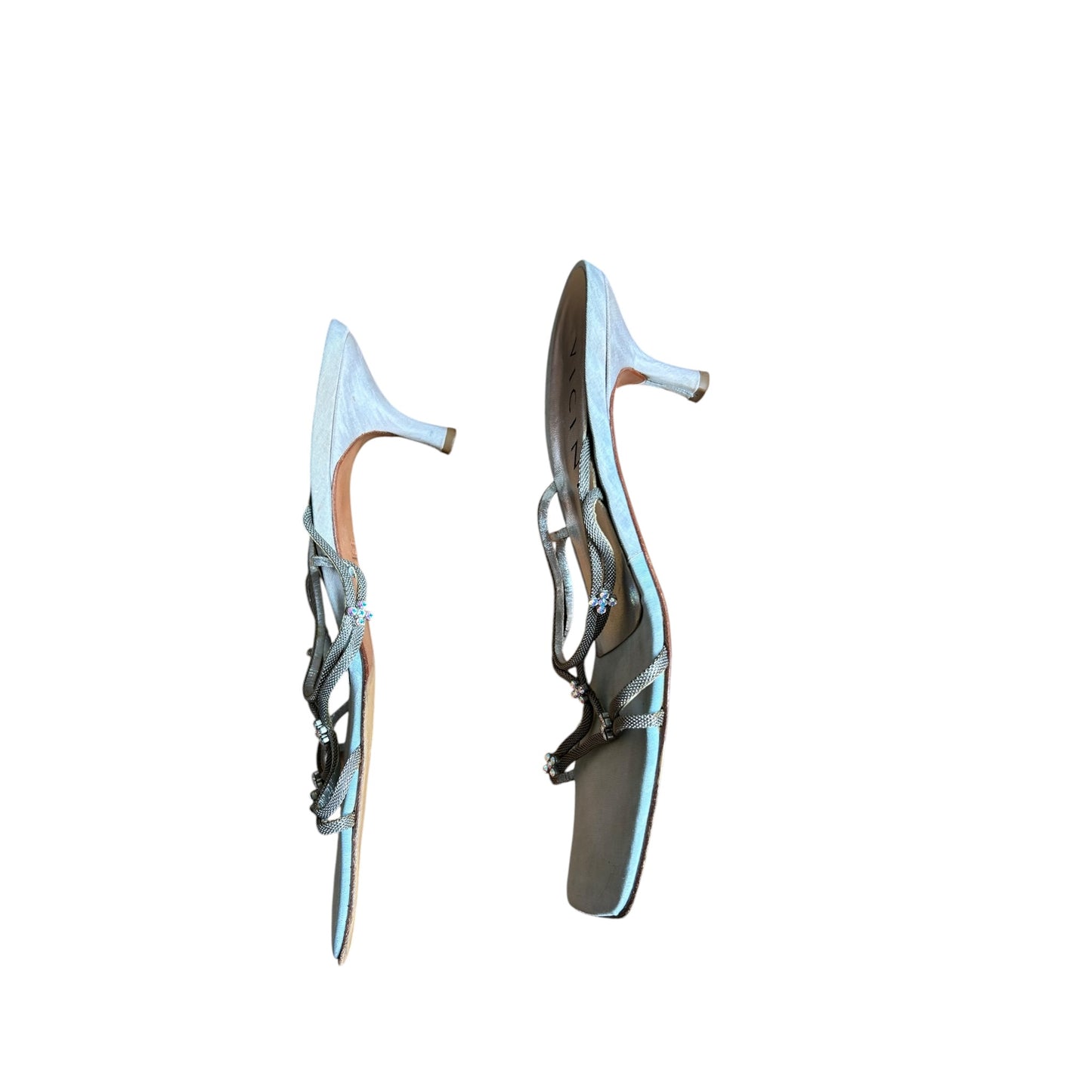 Vintage Vicini by Zanotti mint crystal mule heels / 37