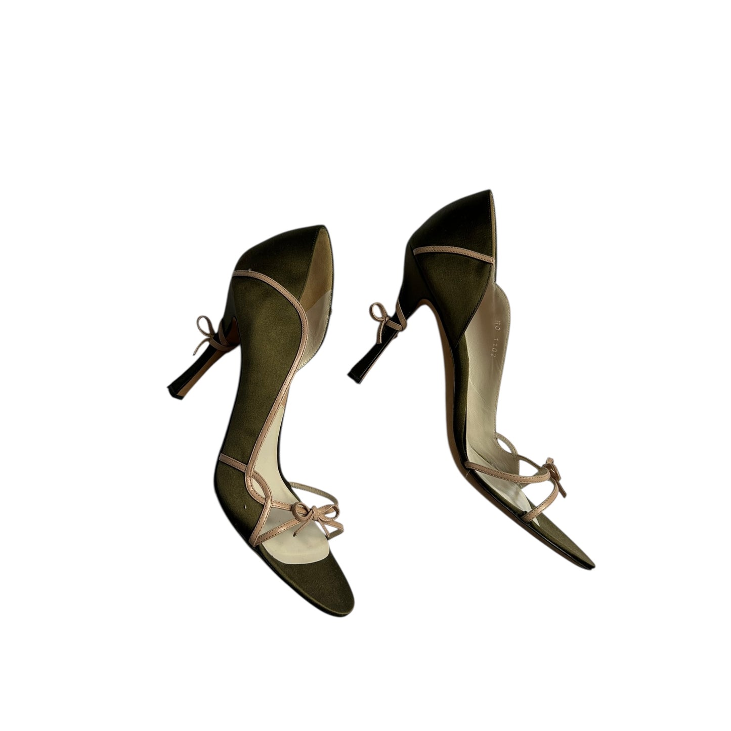 Vintage Dior satin khaki bow tie heels / 39