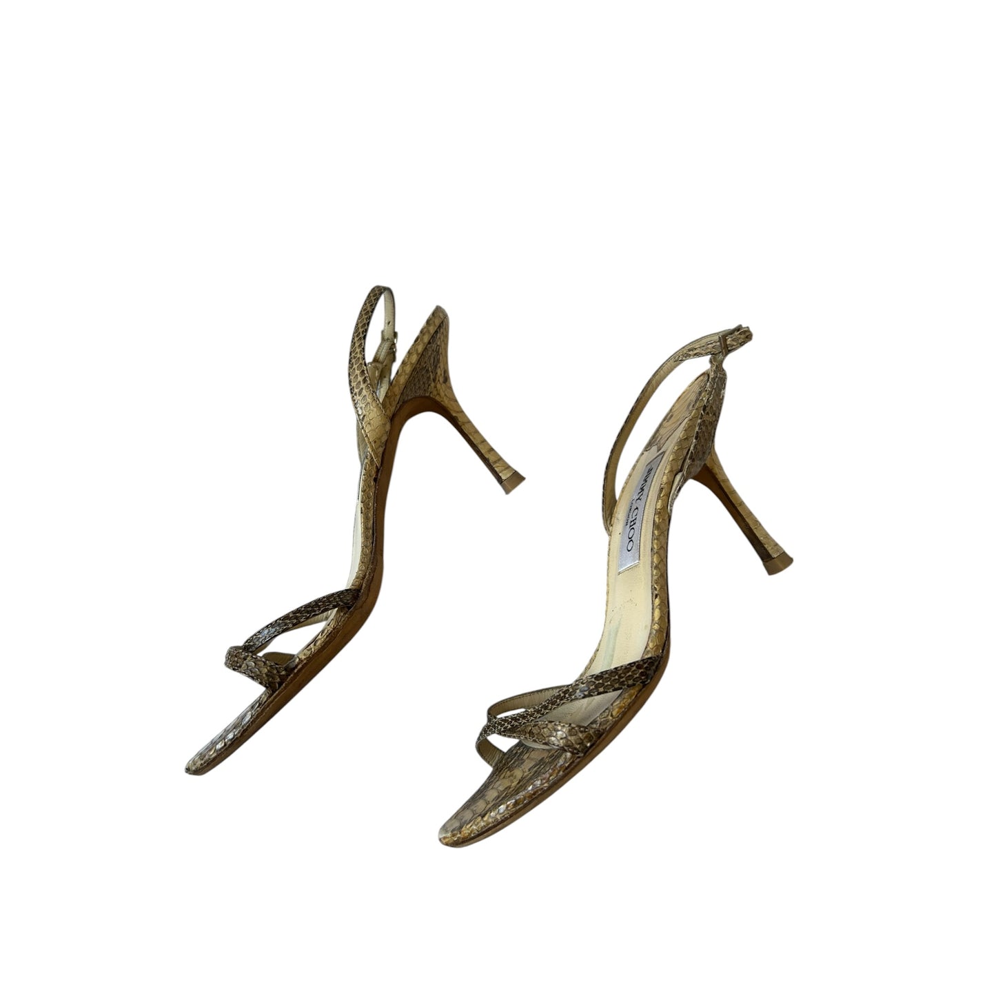Vintage Jimmy Choo snakeskin brown beige sandal heel / 39.5