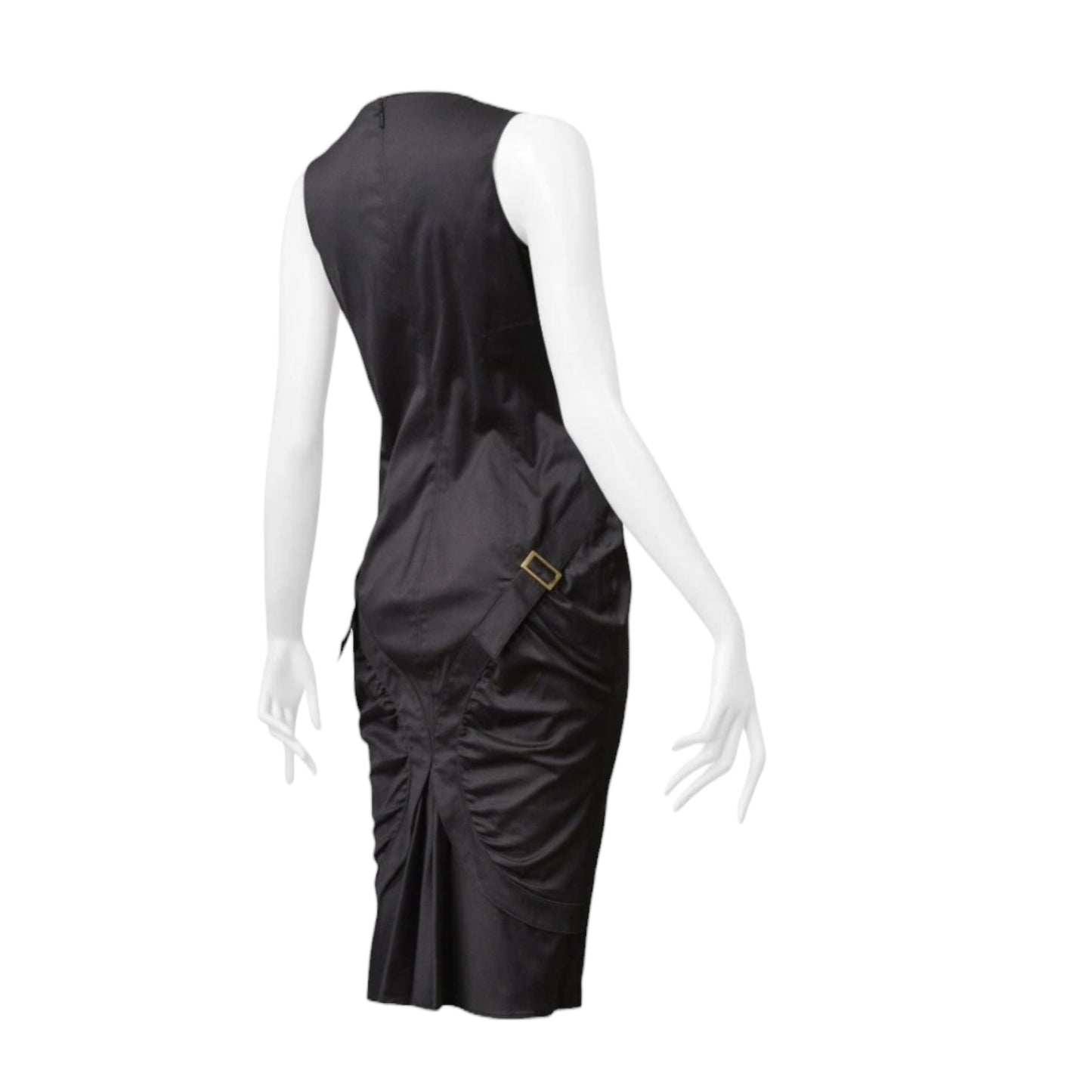 Vintage Gucci by Tom Ford FW2003 Gray Structured Satin Dress with Buckle Detailh
