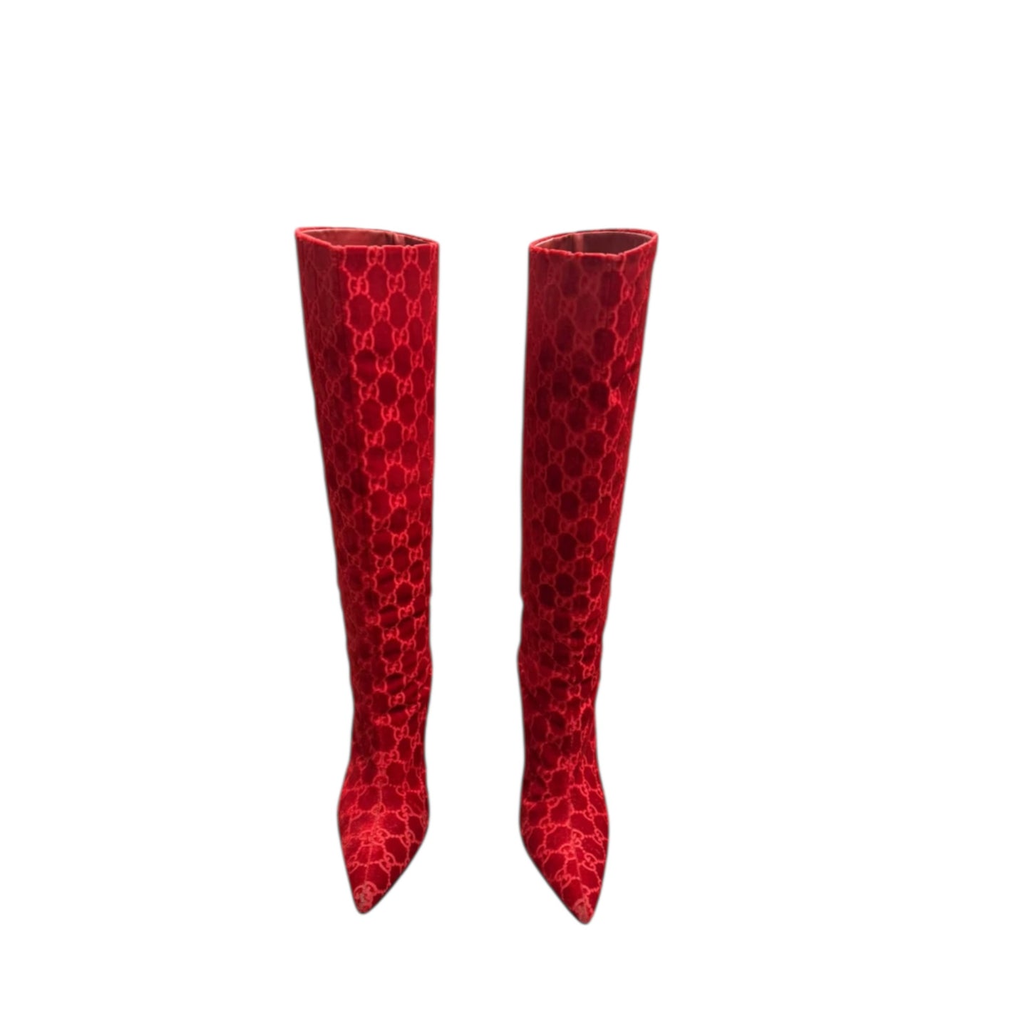 Gucci FW1997 By Tom Ford Red Velvet ‘GG’ Monogram Boots / 37