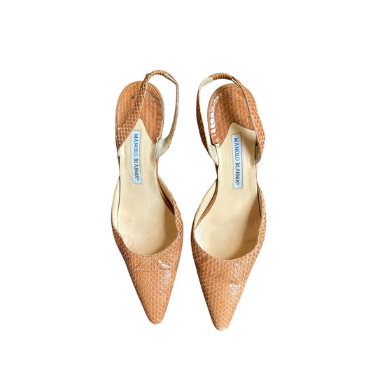 Vintage Manolo Blahnik python tan slingback heels / 39.5