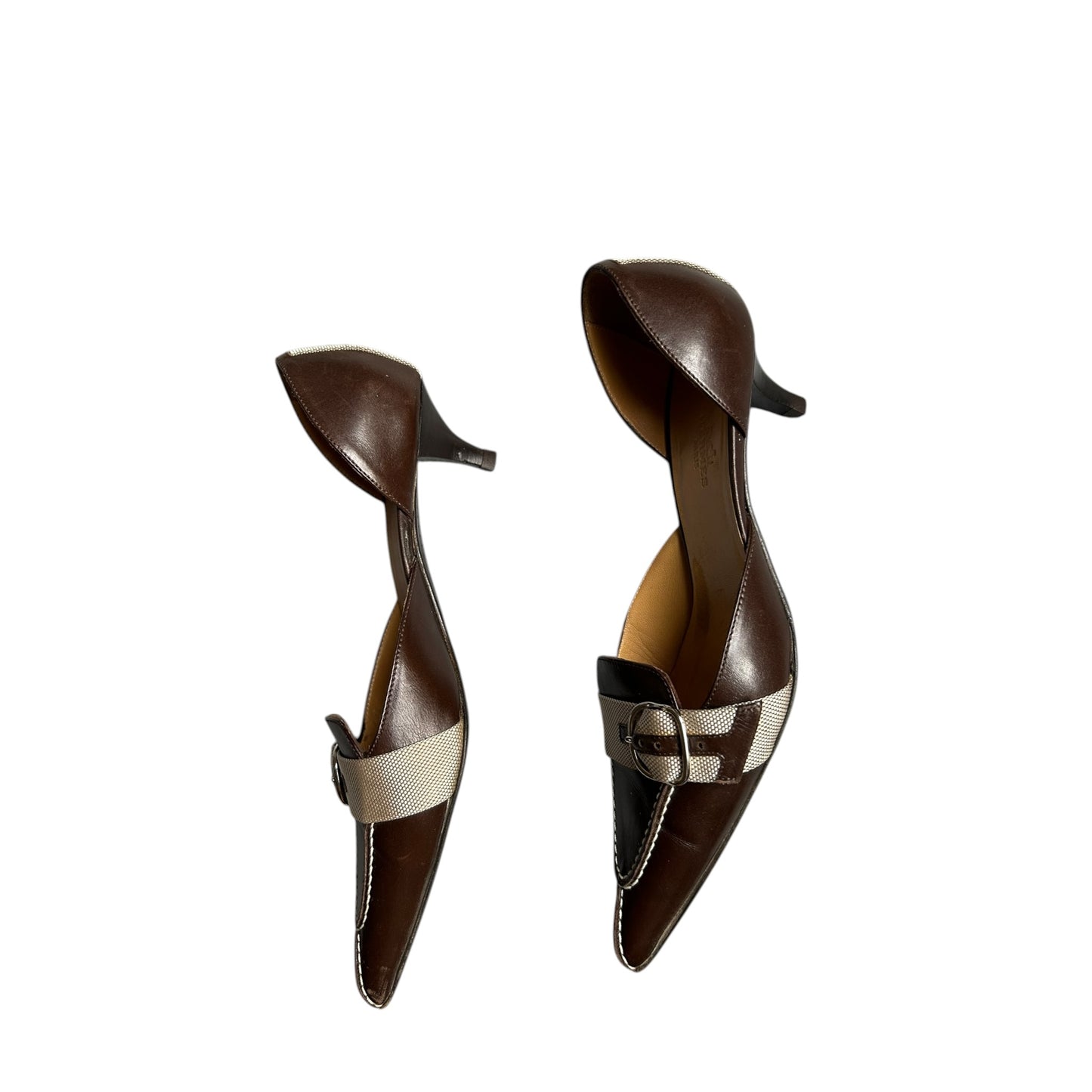 Vintage rare Hermes brown leather kitten heels / 36.5