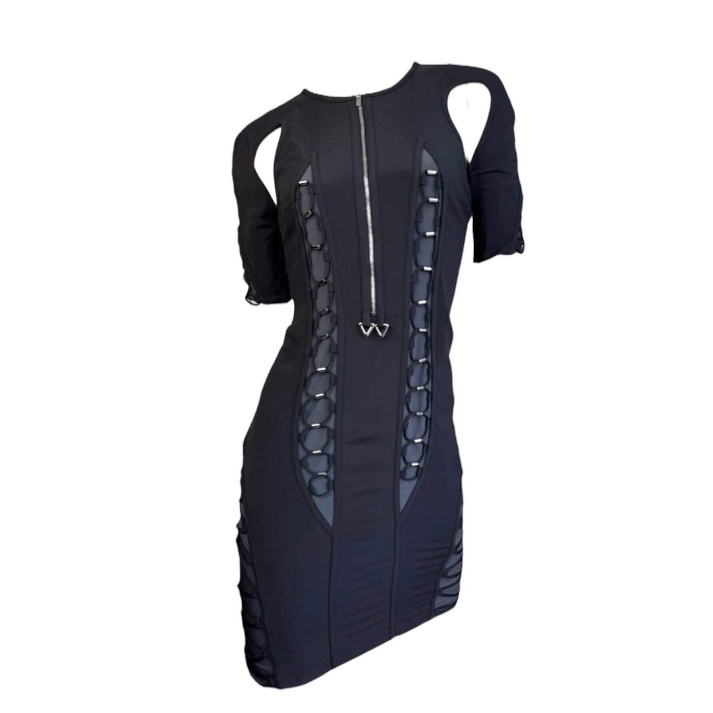 Gucci Spring/Summer 2010 by Frida Giannini
Black & Grey Silk-Blend Cut-Out Lace-Up Futuristic Mini Dress