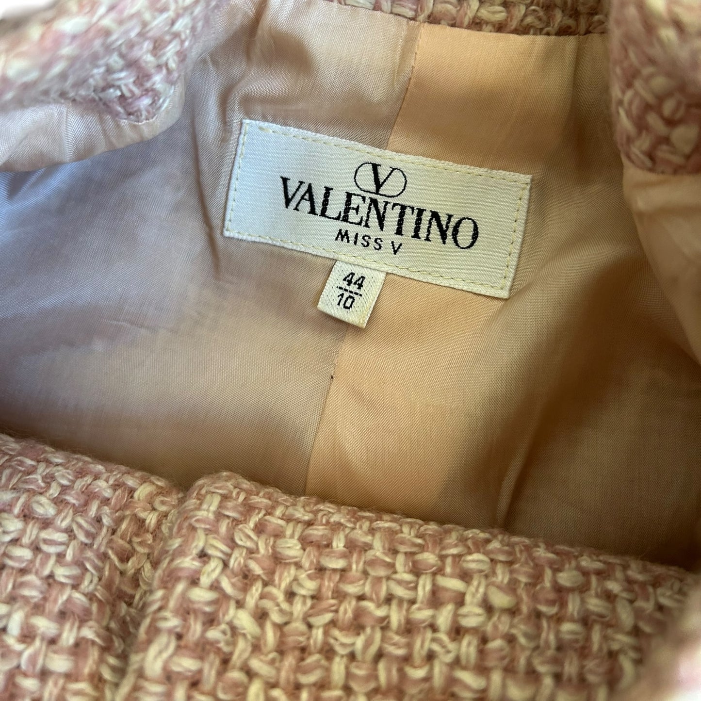 Vintage Valentino wool tweed pink suit skirt set