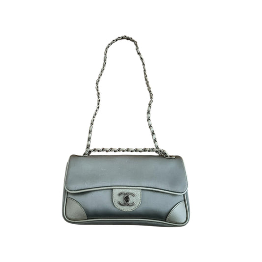 Vintage Chanel timeless classic silver leather and satin bag