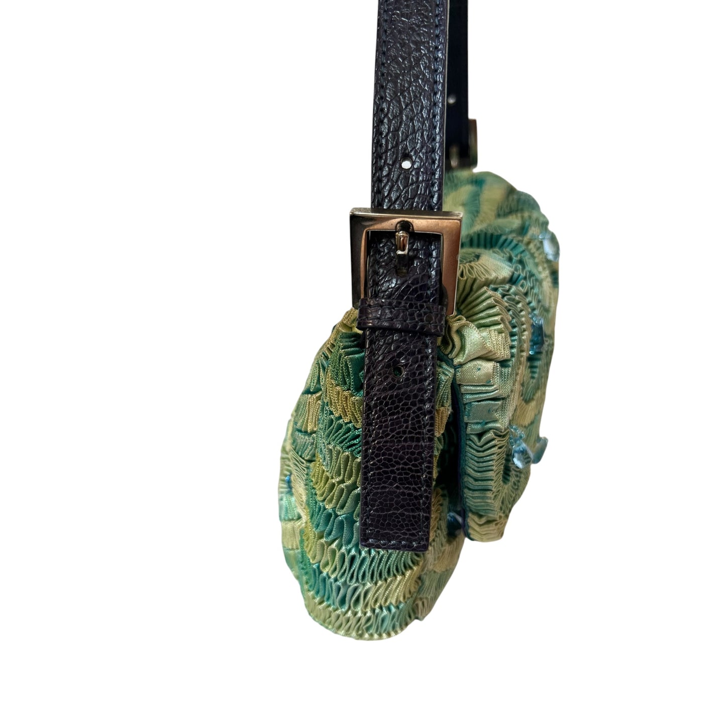 Vintage Fendi Lizard & Ostrich Leg-Trimmed Embellished Baguette 1997
