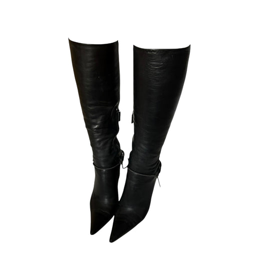 Vintage Gucci by Tom Ford black leather knee high horse bit boots / 39