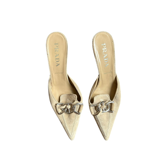 Vintage Prada suede beige mule heels / 39