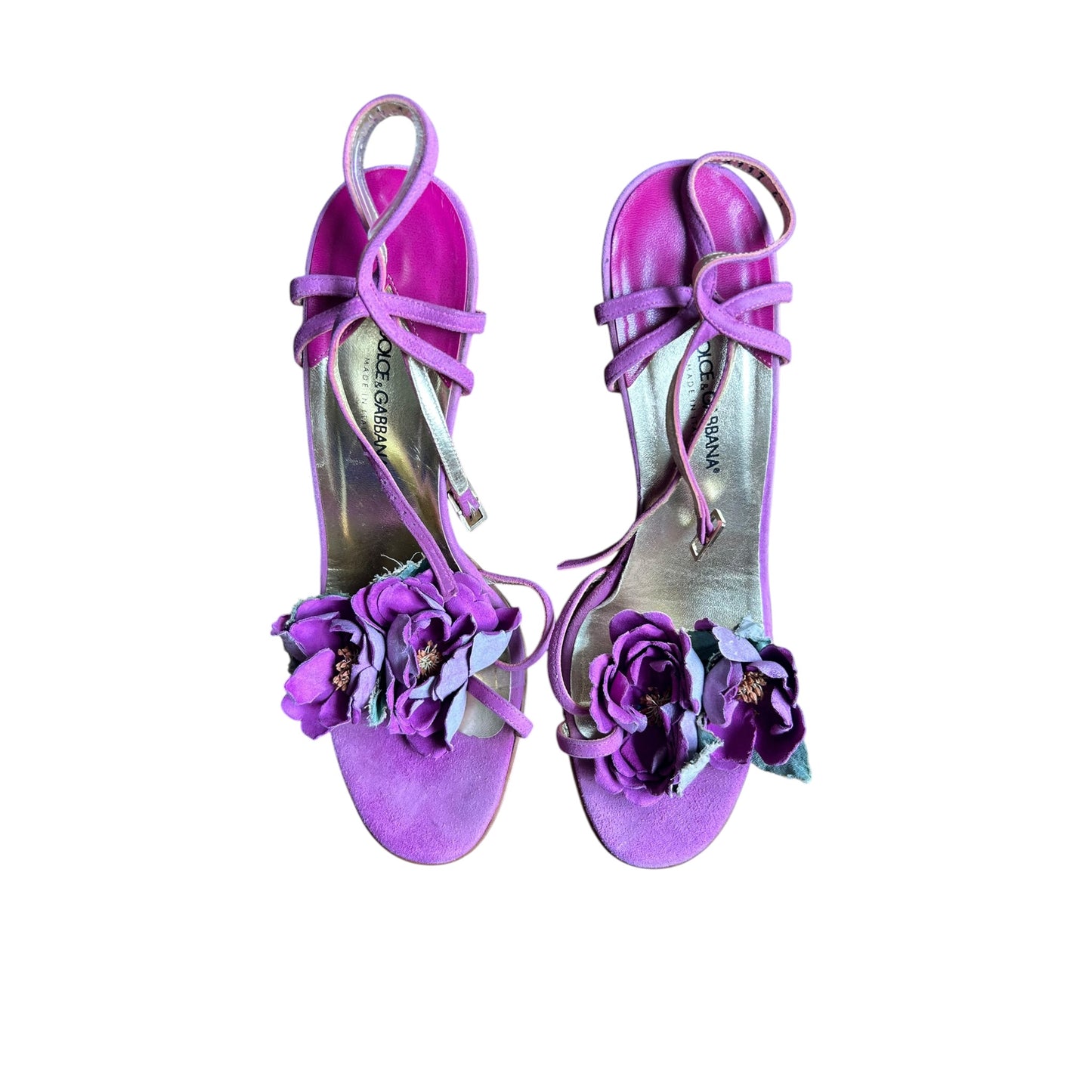 Vintage Dolce&Gabbana suede purple floral sandal heels / 41
