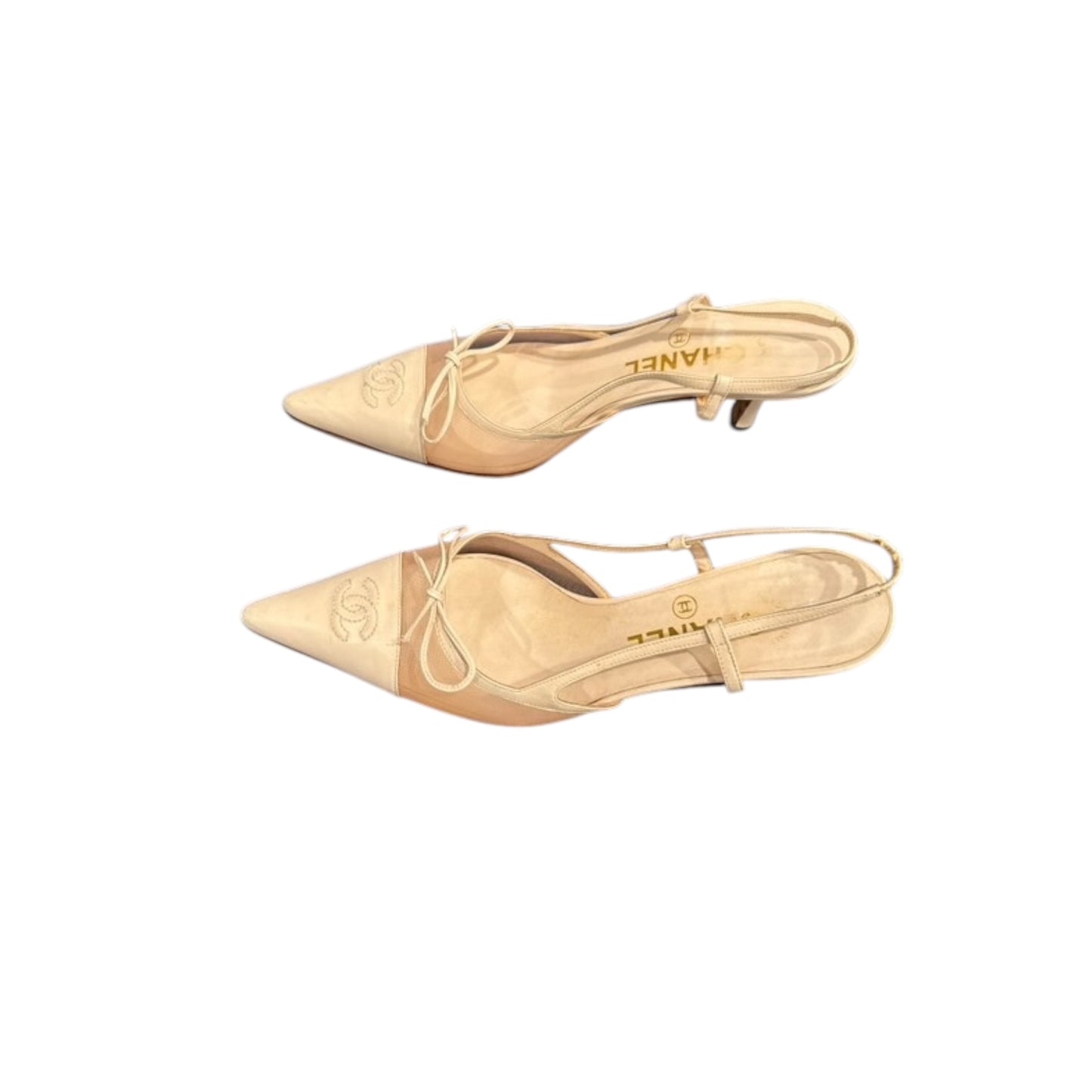 Vintage Chanel by Karl Lagerfeld mesh ivory heels/ 37.5