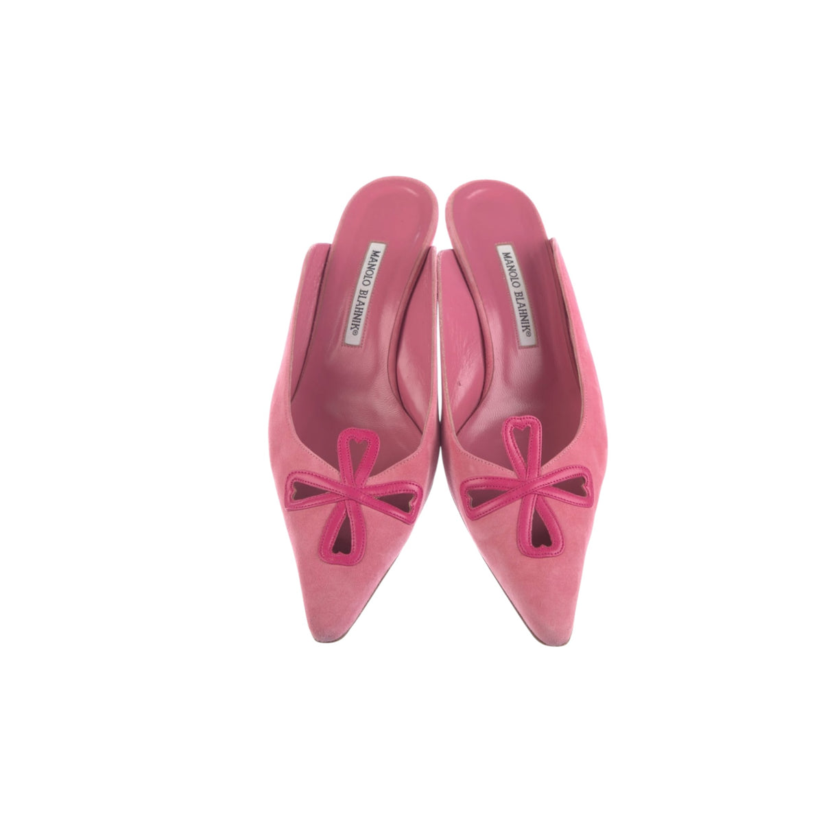 Vintage Manolo Blahnik pink suede floral mules / 39.5