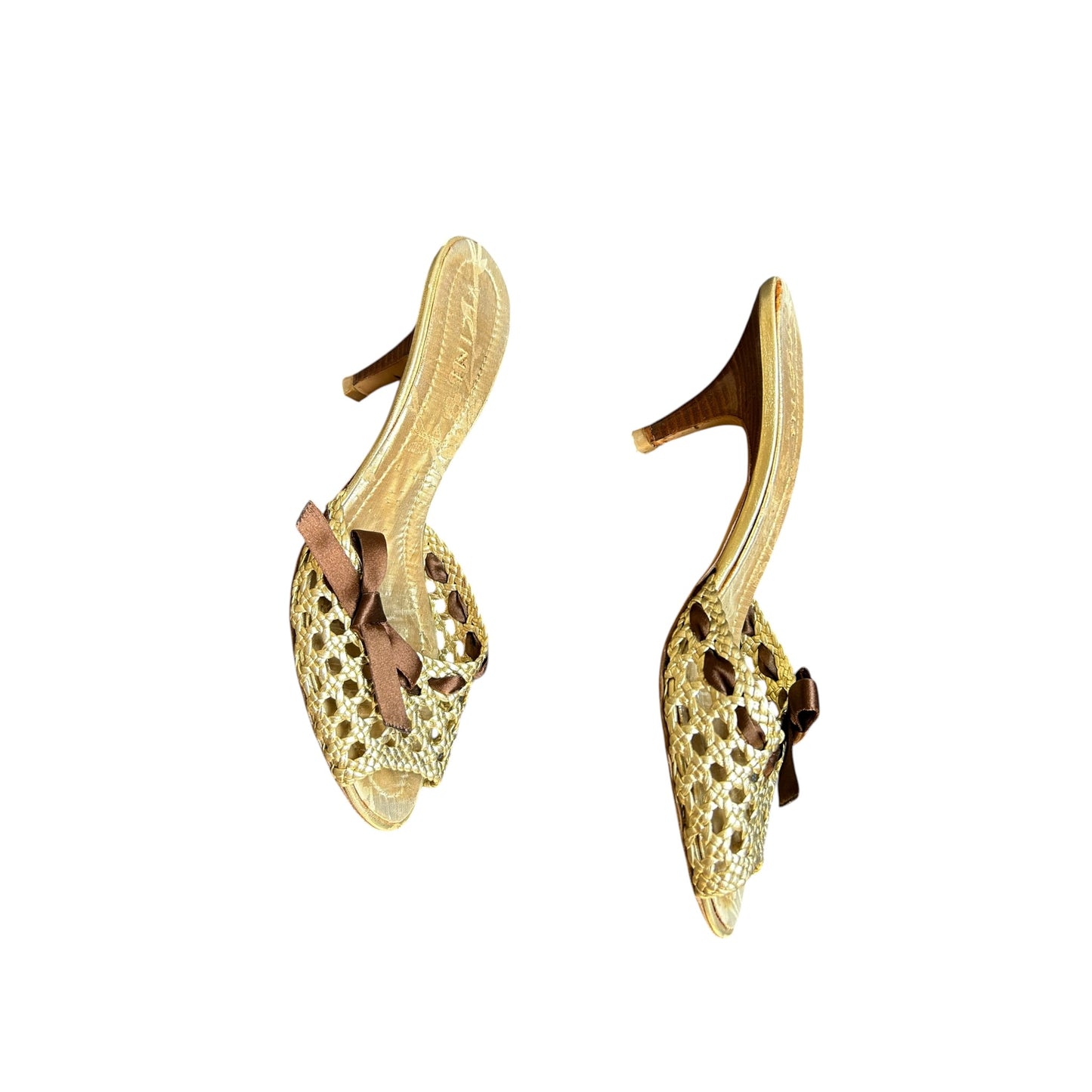 Vintage Vicini by Zanotti bronze bow tie mules / 38.5