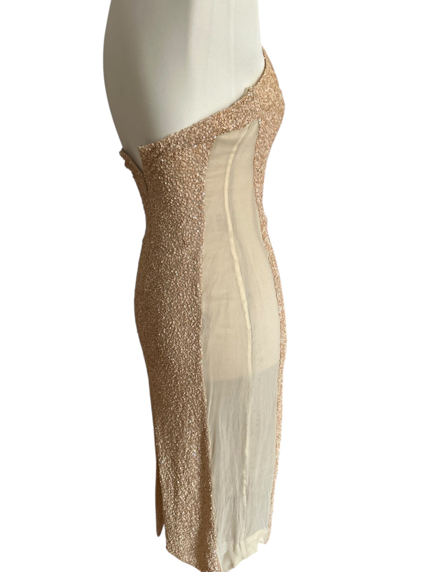 Vintage Cerruti 100% silk midi beige sequined dress