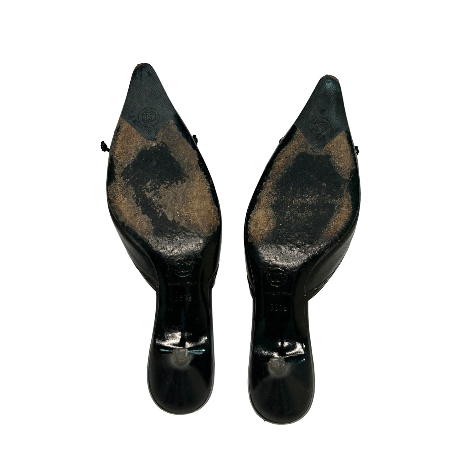 Vintage Chanel CC interlocking logo black leather mules heel by Karl Lagerfeld/ 36.5