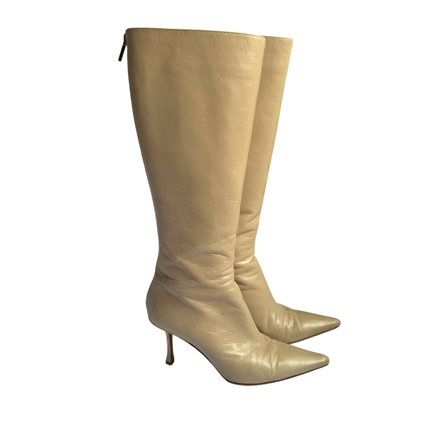 Vintage Rare Jimmy Choo peony cream knee high boots as seen on Jennifer Aniston / 38.5