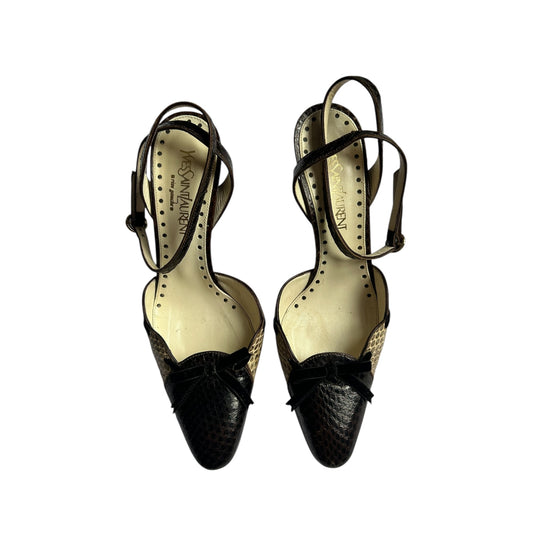 Vintage Yves Saint Laurent Rive Gauche Vintage 2000's Snake python bow tie multicolored heels / 36
