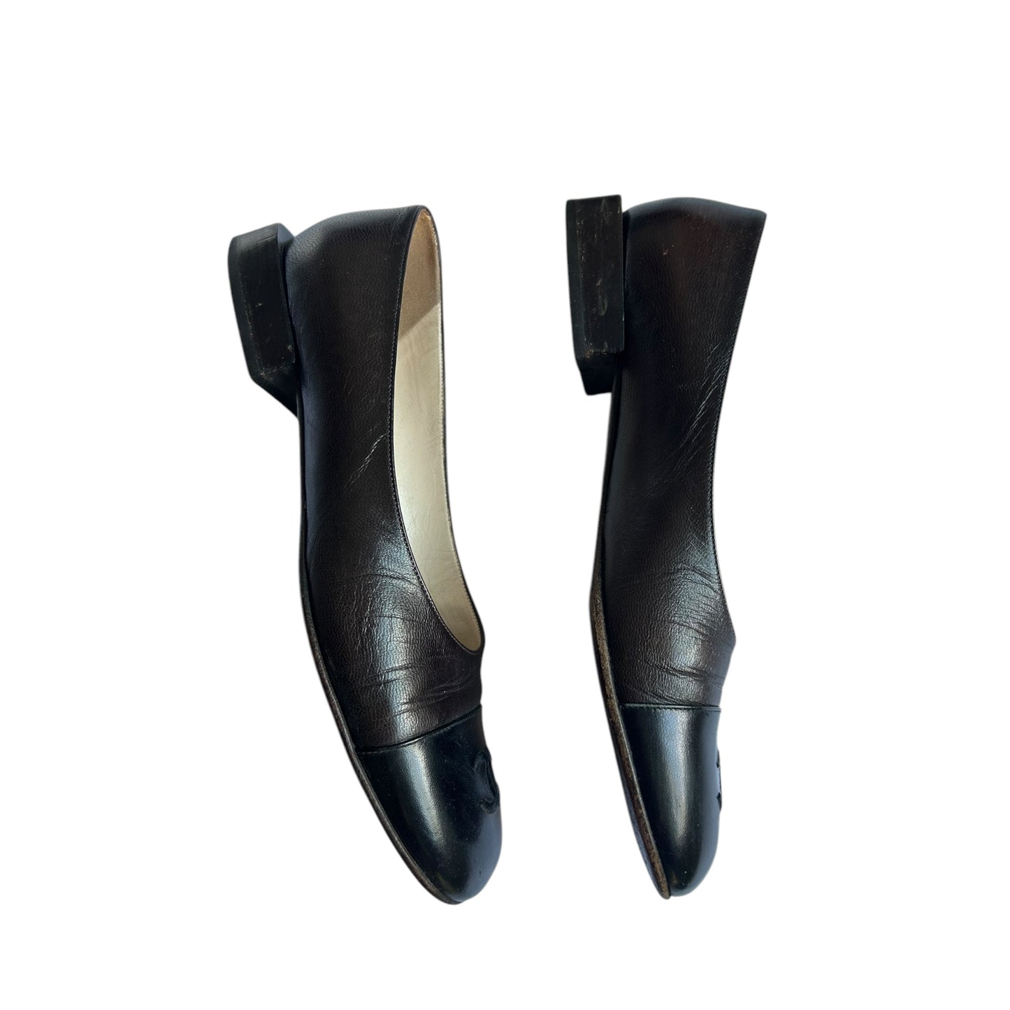 Vintage Chanel black- brown interlocking CC logo ballet flats / 37.5