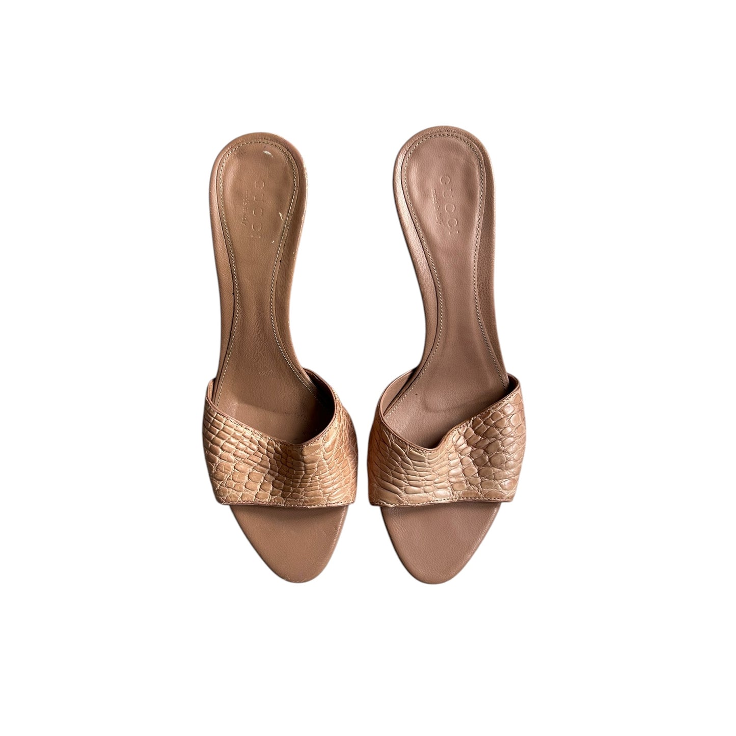Vintage Gucci by Tom Ford pink croc leather bamboo mule heels / 36